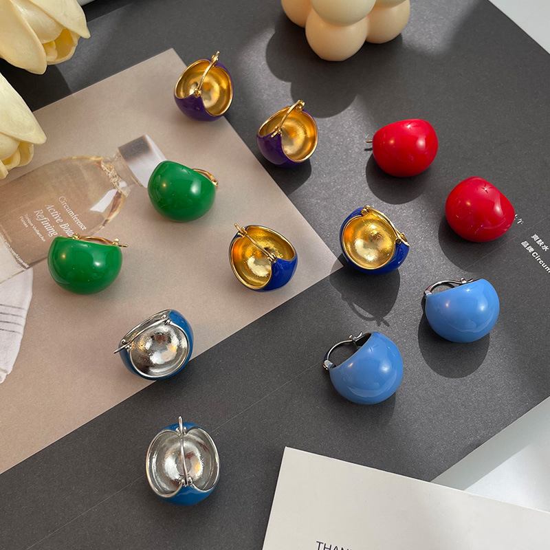 Ins runde ball tropft öl bunte modische ohrringe kleine frische temperament einfache und vielseitig urlaub stil ohrringe_voghion.com