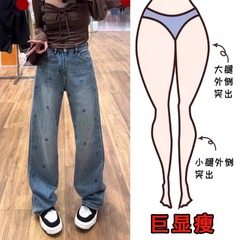2025春の新型の大きいサイズの婦人服の狭い版のまっすぐな筒のジーパンの復古のモップのズボン
