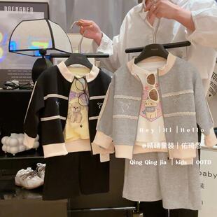 Spring girls suit Korean bow solid color baby suit 2025 new Korean version of the two-piece set