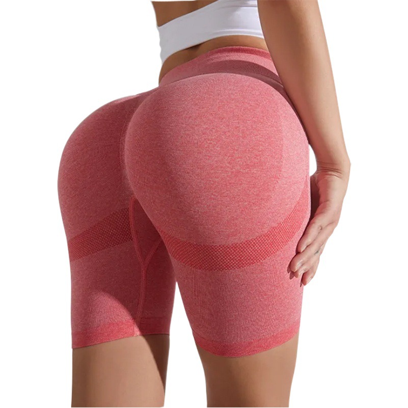 Pantalones cortos de Yoga de cara sonriente sin costuras deportes de levantamiento de cadera de cintura alta de mujer de secado rápido apretados plisados Peach Hip pantalones de fitness de tres puntos