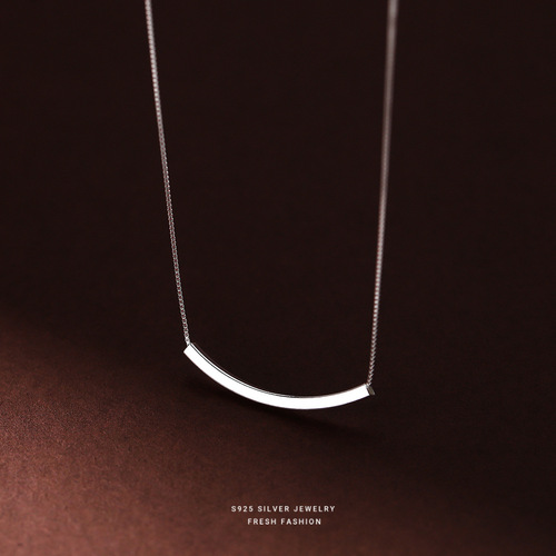 S925 Silver Pendant Necklace, Simple and Fashionable, Japanese and Korean Style, Square Tube Chain, Women's Cold Wind Clavicle Chain, Drop Ship One Piece