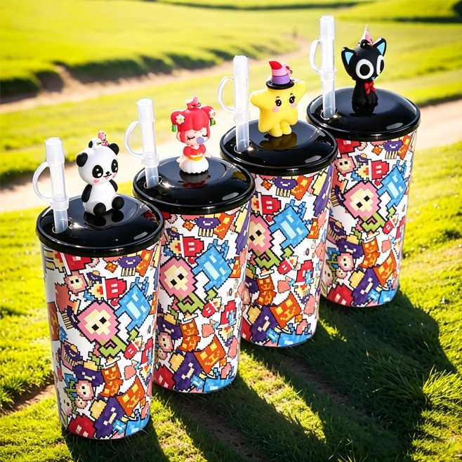 Venta directa transfronteriza taza de plástico de dibujos animados taza de muñeco desechable taza de villano animal Pikachu panda jugo de té con leche image 3