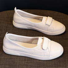 头层牛皮浅口真皮小白鞋女夏一脚蹬2025新款软底魔术贴女鞋平底
