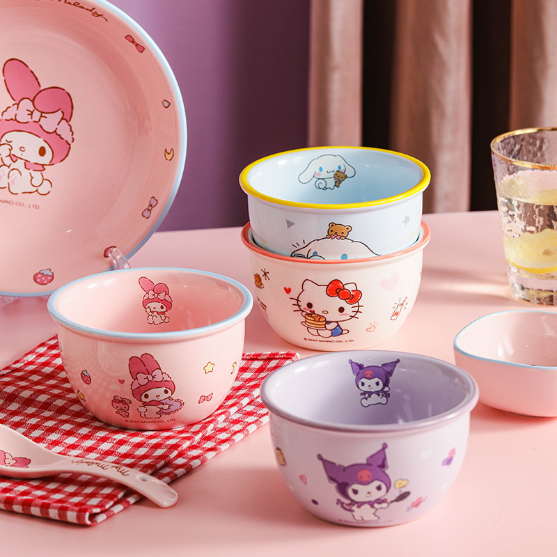 サンリオセラミックボウル家庭用食事ボウルハローキティライスボウルスープボウルヌードルボウルかわいいガーリーハート食器|undefined