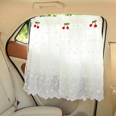 Suction Type Side Window Sun | Car curtains - lace-knitting-three-dimensional-floral-c-cherry-double-double-open