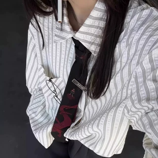 韩国cleanfit条纹泡泡纱衬衣高智感休闲正肩长袖衬衫复古条纹上衣
