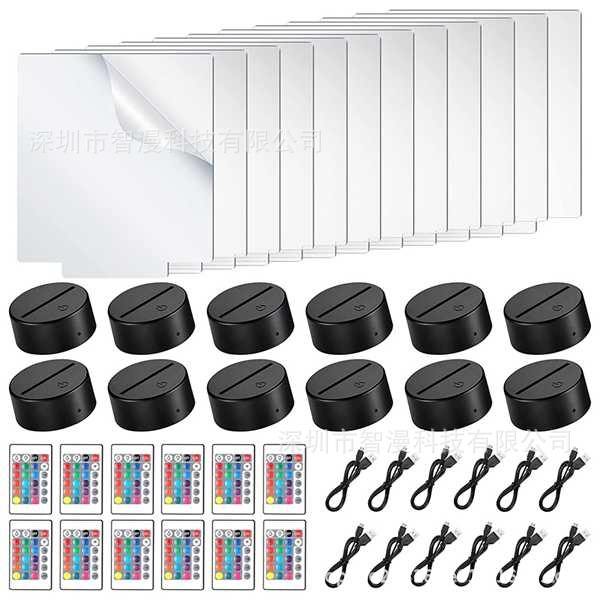 Transfronterizo nuevo exótico 3D luz de la noche titular USB Toque control Remoto colorido luz de la noche lámpara de mesa de acrílico combinación base