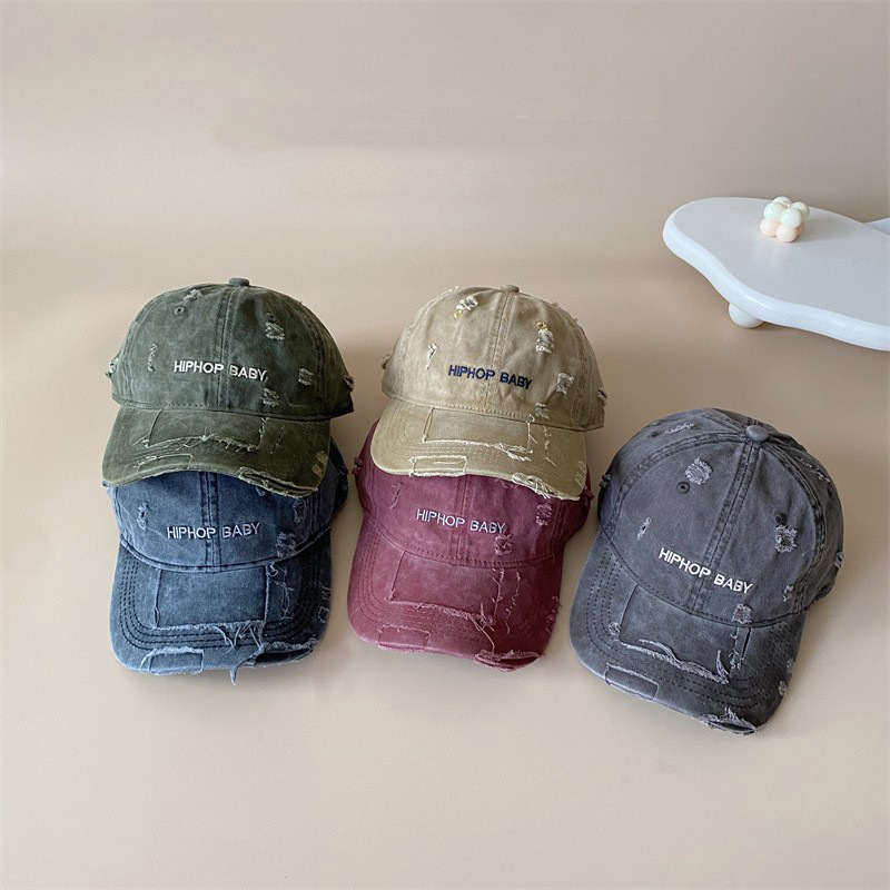 Primavera y otoño personalidad de otoño sombrero de sol para niños gorra de lengua de pato estilo coreano agujero mendigo sombrero de béisbol para niños