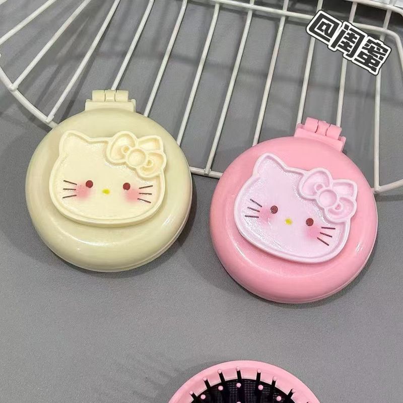 【新製品】かわいいkt猫ラウンドエアクッションコームツーインワンミラーコーム旅行ポータブル折りたたみエアバッグコーム|undefined
