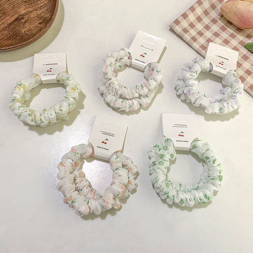 Candy color mesh flower small intestine hair tie 2 card-packed sweet color hair rope Korean style rubber band fabric headband for women