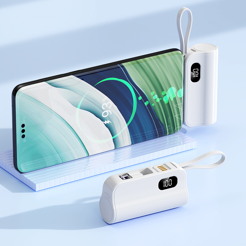 クロスボーダーミニパワーバンク 5000 mAh コンパクトでポータブル、カスタマイズされたロゴが付いているケーブルモバイル電源テールプラグが付属しています|undefined