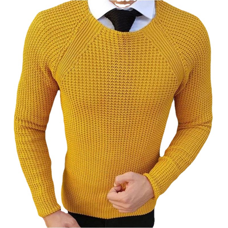 Maglione pullover a maniche lunghe con scollo rotondo tinta unita da uomo autunno e inverno 2024_voghion.com