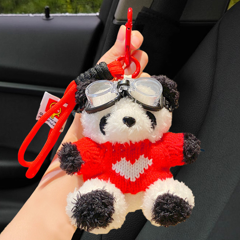 Lindo oso llavero de coche muñeca de felpa de mujer colgante de coche llavero hebilla de llave colgante de bolsa anti-pérdida