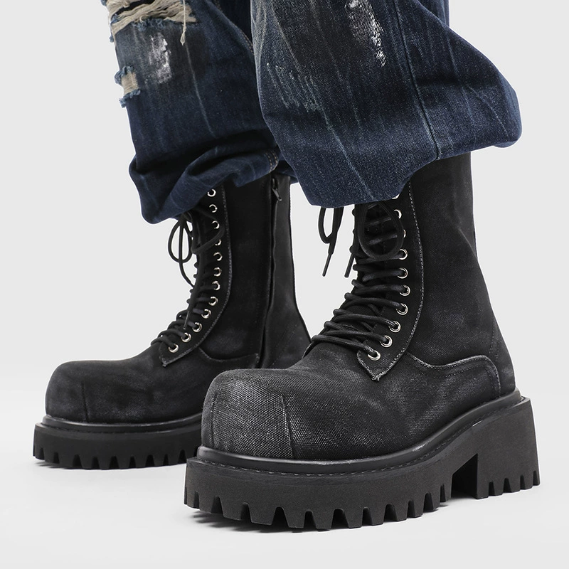 小众设计感马丁靴厚底增高牛仔工装10CM内增高潮款男靴23395-K