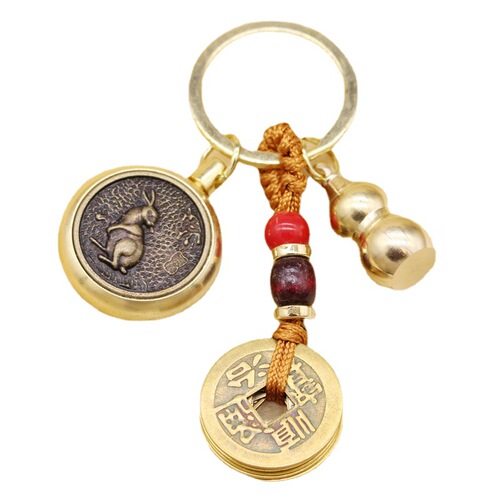 Real copper transfer money zodiac brass five emperors money key chain open gourd pendant jewelry pendant key chain stall