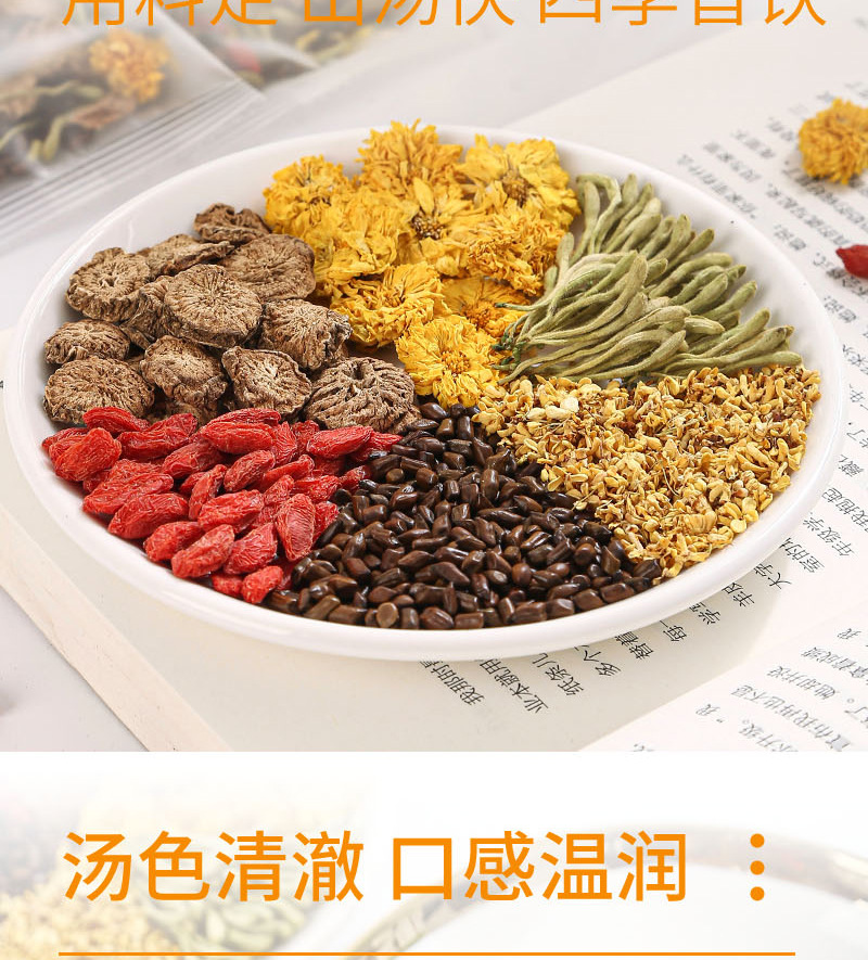 Chrysanthemum Cassia Seed Tea (菊花决明子茶) — Herbal Blend with Goji, Honeysuckle & Burdock Root specifications