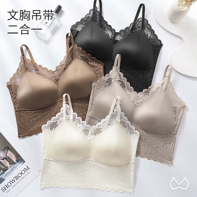 美背文胸一体吊带透气无钢圈固定杯内衣防下垂防外扩女士薄款美背|undefined