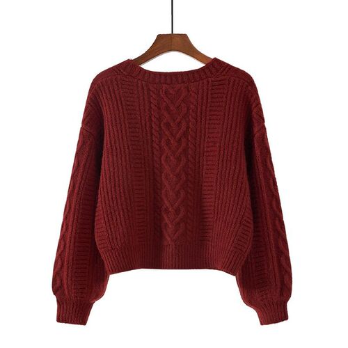 Spring Korean-style stylish women's retro top loose outerwear V-neck short knit sweater coat trendy