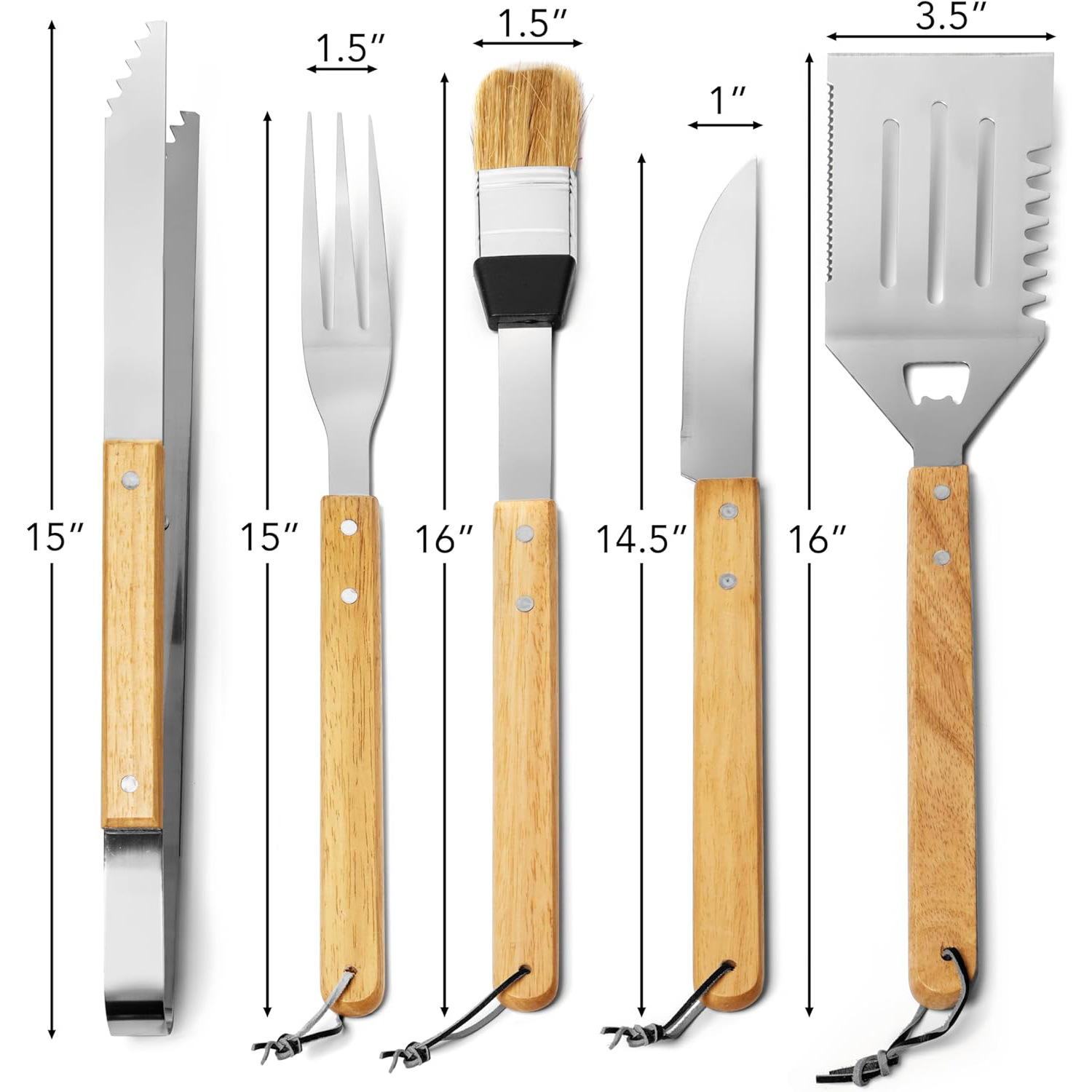 Fabricante de herramientas de barbacoa de acero inoxidable caja de bambú y madera conjunto de mango de madera de barbacoa al aire libre horquilla de parrilla de parrilla de parrilla conjunto completo