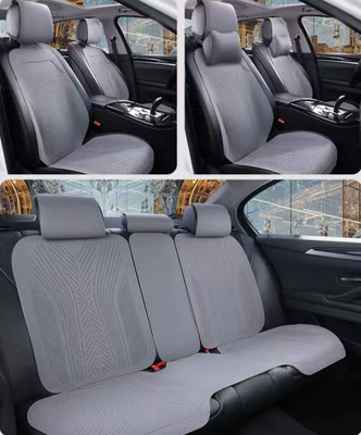 Four Seasons Pad | Breathable Seat Cover, Suitable - elegant-grey-full-set-for-5-seater-car-2-neck-pillows-5-headrest-covers-seat-cushion
