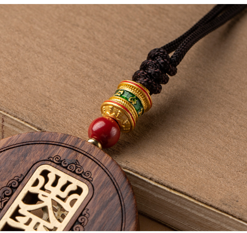 Rosewood sandalwood quality safe card lettering car pendant Guofeng car car rearview mirror pendant