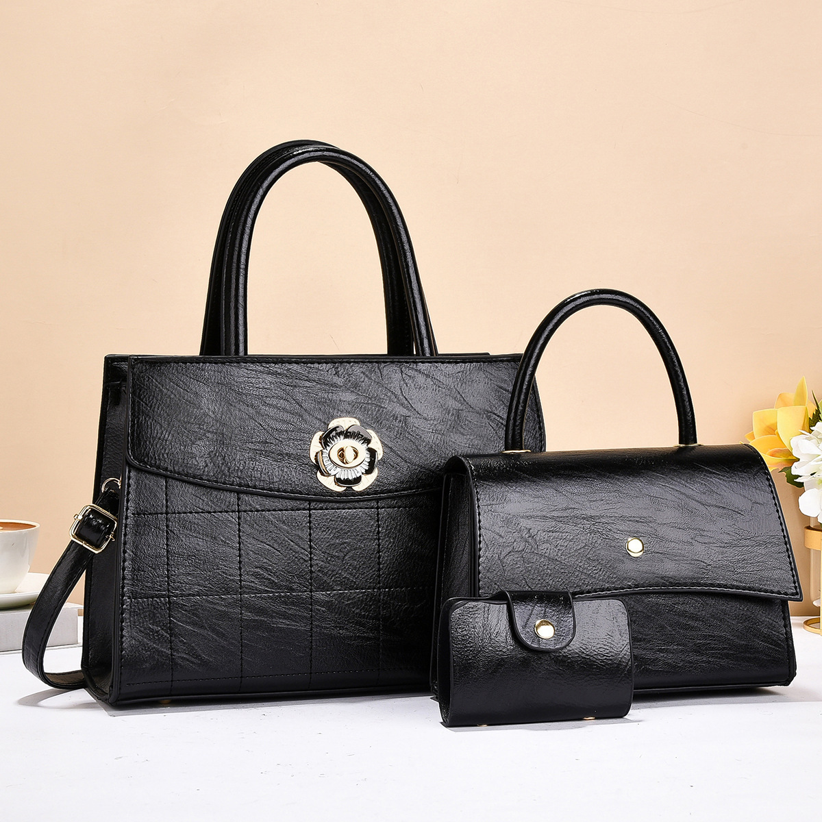 Bolso de tres piezas con textura, bolso de tres piezas, bolso de mensajero de un solo hombro para mujer nuevo 2025, bags transfronterizos