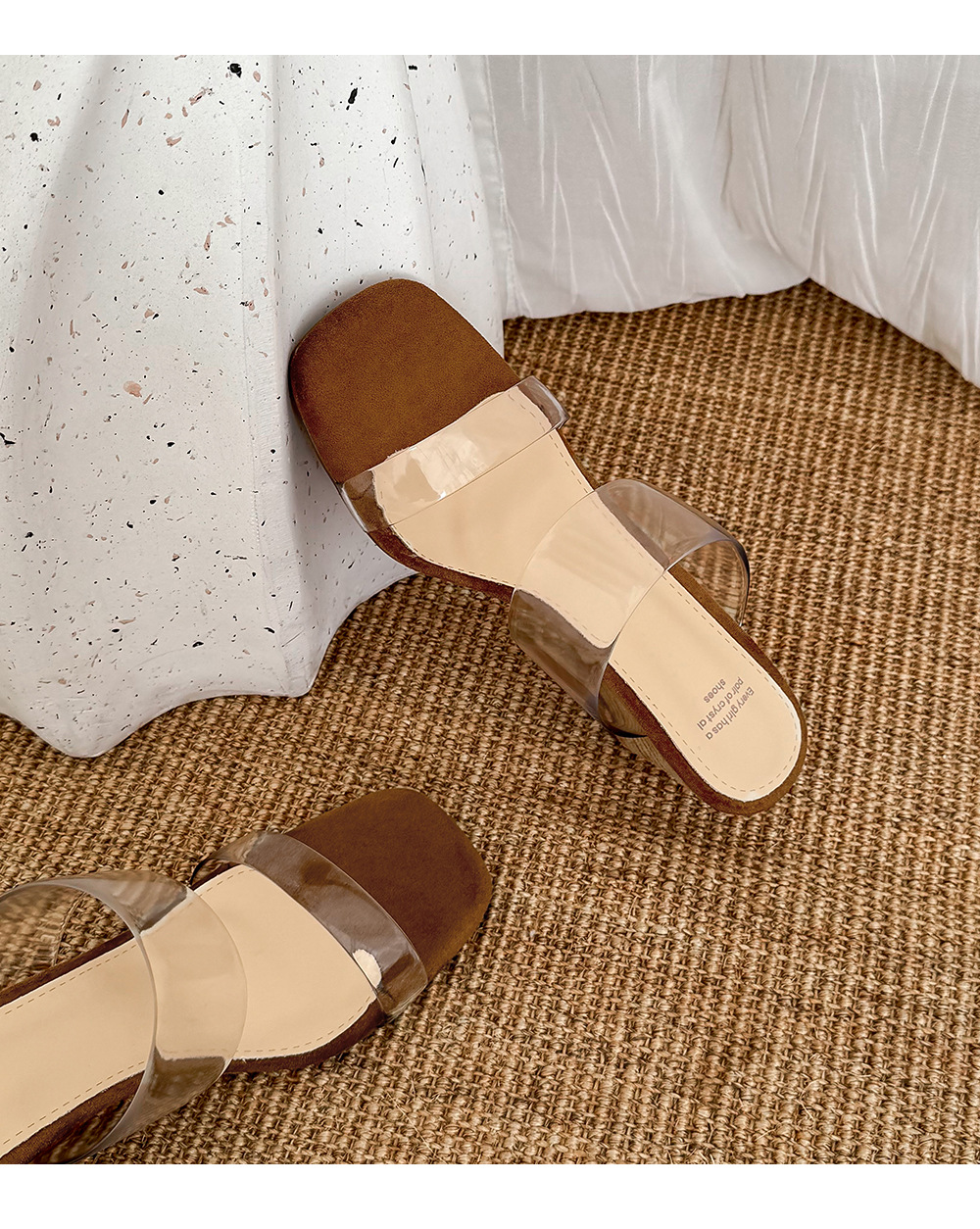 Dép sandal nữ quai chữ V gót cao 7 cm, phong cách nghỉ dưỡng, thiết kế trong suốt — màu nâu chi tiết 15