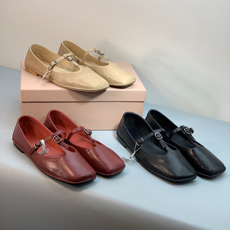 玛丽珍鞋法式复古羊皮鞋T型扣带单鞋方头平跟Hereu西班牙手工女鞋