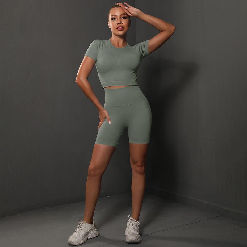 308g Weight Short Sleeve Sleeve Length Nylon, Nylon, Spandex Fabric Type Short Top Length Shorts Suits Pants Type Fitness, Yoga Occasion Round Neck Neckline Solid Color Pattern Sport Style Style Seamless Craft Sport Style Solid Color Nylon Nylon Spandex Round Neck Tracksuit Shorts Suits 79
