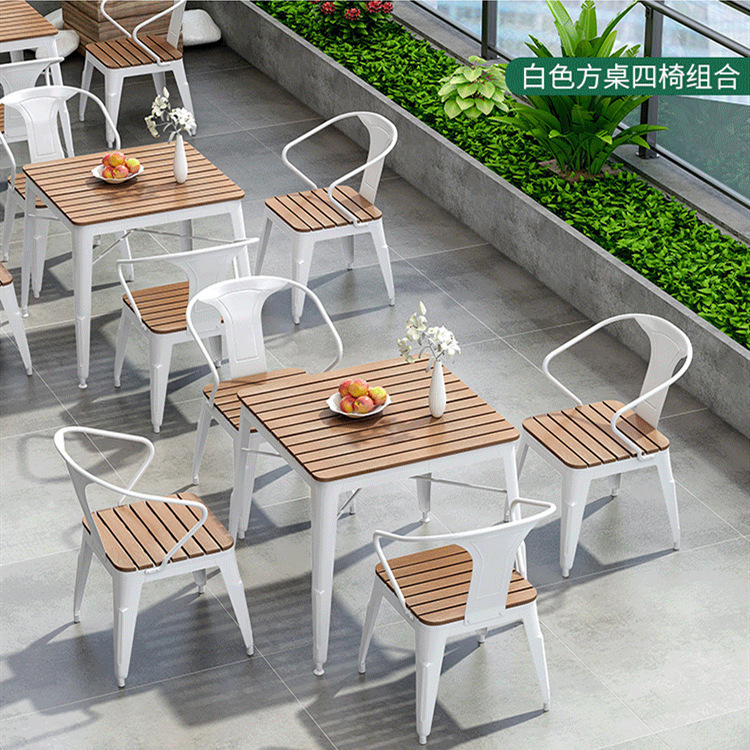 Outdoor WPC Table and Chairs, Courtyard Antic Wood Outdoor Leisure Dining Table, Garden Open Air Balcony Coffee Shop Table and Chairs Set
