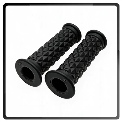 Vintage Universal Handlebar Grip for Off-Road Motorcycles, TPR Soft Rubber, Diamond-Shaped Handlebar Grip, for Scooter and Electric Vehicle Modification (Motorcycle Handle Cover) - 22mm-black