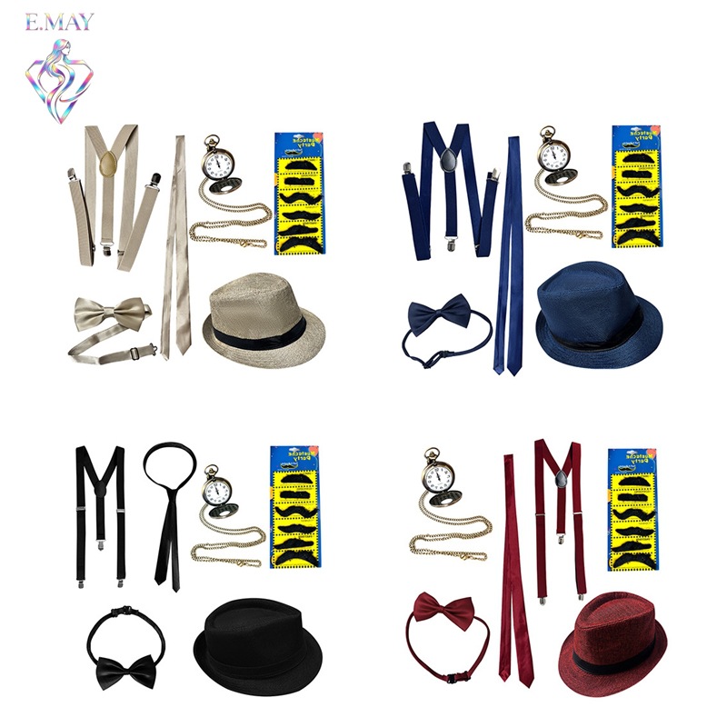 Accesorios de los años 20, sombrero de hombre estilo Gatsby para fiesta de baile, reloj de bolsillo, cordón, corbata, conjunto de sombrero, venta al por mayor image 1