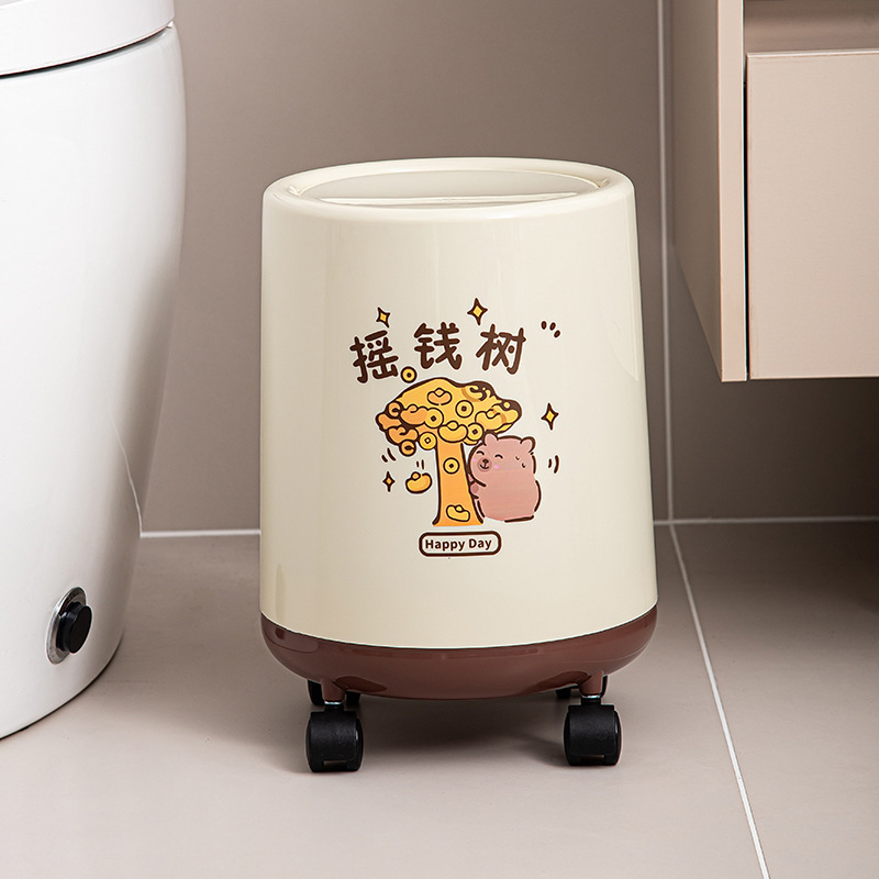 卡皮巴拉垃圾桶带滑轮新款家用客厅卧室卫生间高颜值卫生桶带盖子|undefined