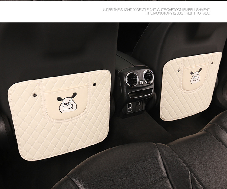 Cartoon Anti-Kick Pad for Car Seat Back, Rabbit and Dog Embroidered Anti-Kick Mat, Car Seat Cushion Cartoon