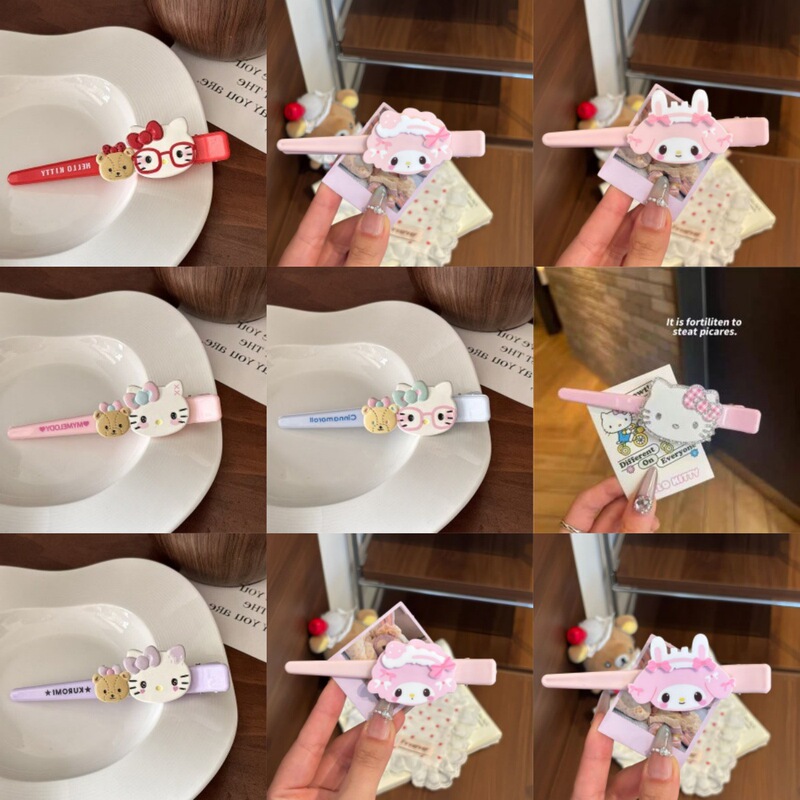 Cartoon Glasses Kt Bow Pointed Mouth Clip Hairpin Wholesale Large Face Wash Clip Cute Girl Heart Bangs Side Clip