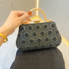 新款跨境復古珍珠包手提包女百搭手拎包包婚禮手包單肩斜挎晚宴包