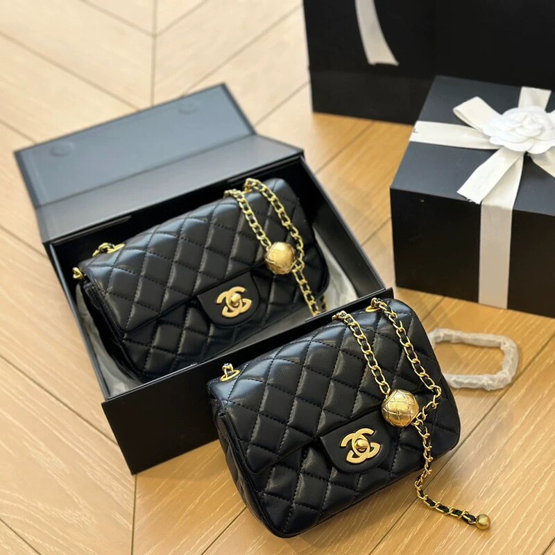 Branded Chanel Cf Small Gold Ball Square Fat Shoulder Crossbody Women's Quilted Chain Bag Genuine Leather Women's Bag