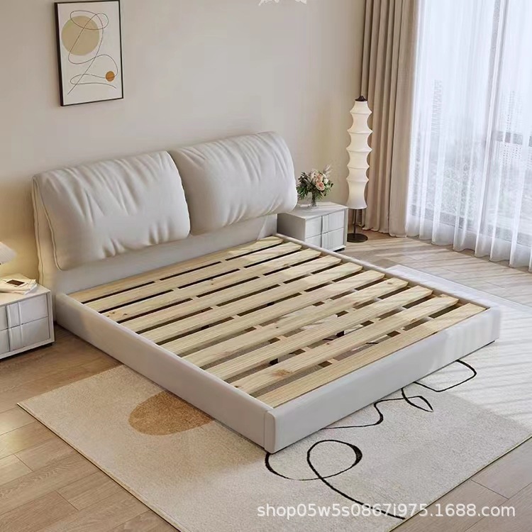Italian Minimalist Cream Elephant Ear Tech Fabric Bed for Scandinavian Master Bedroom 1.8m Double Bed with Storage - Internet Famous Bed
