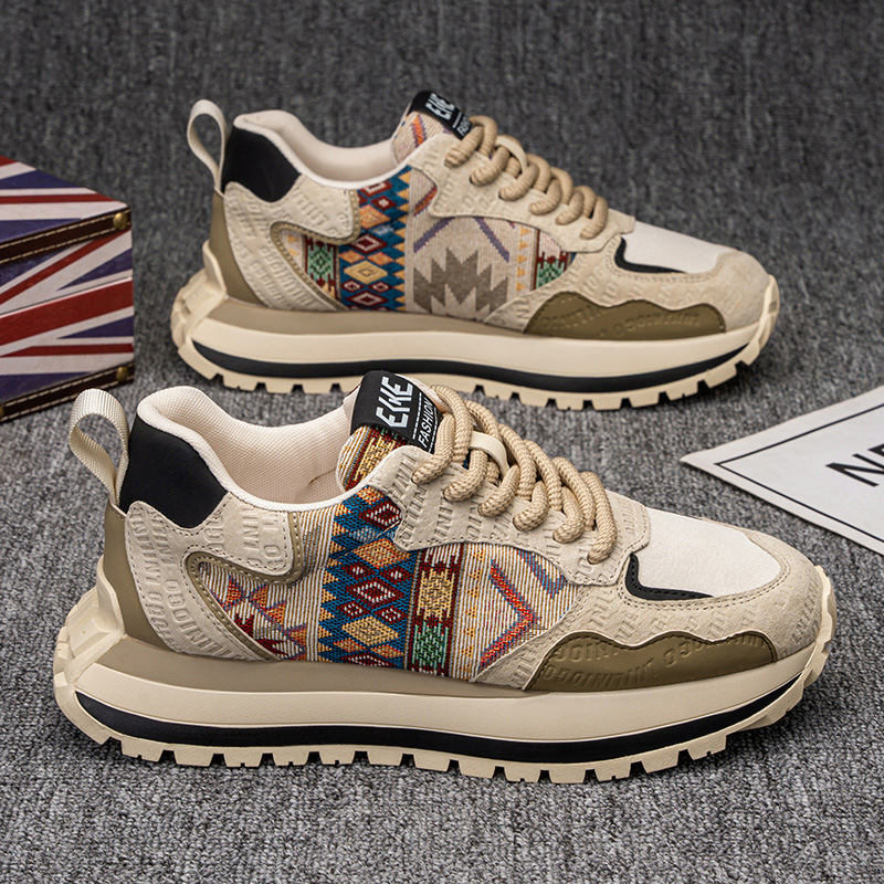 2025 Spring and Autumn New Men's Shoes Trbottomy Fashion Printed Embroidered Sports Casual Shoes Plaid Thick Sole Heightening Shoes for Men