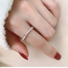 韩版18K玫瑰金简约镶钻钛钢戒指食指戒尾戒贝壳对戒饰品女礼物指