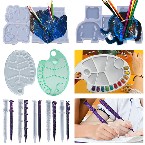 34 types of silicone molds for hand-made student pen holders, pen inserts, palettes, writing boards, stationery boxes, silicone molds