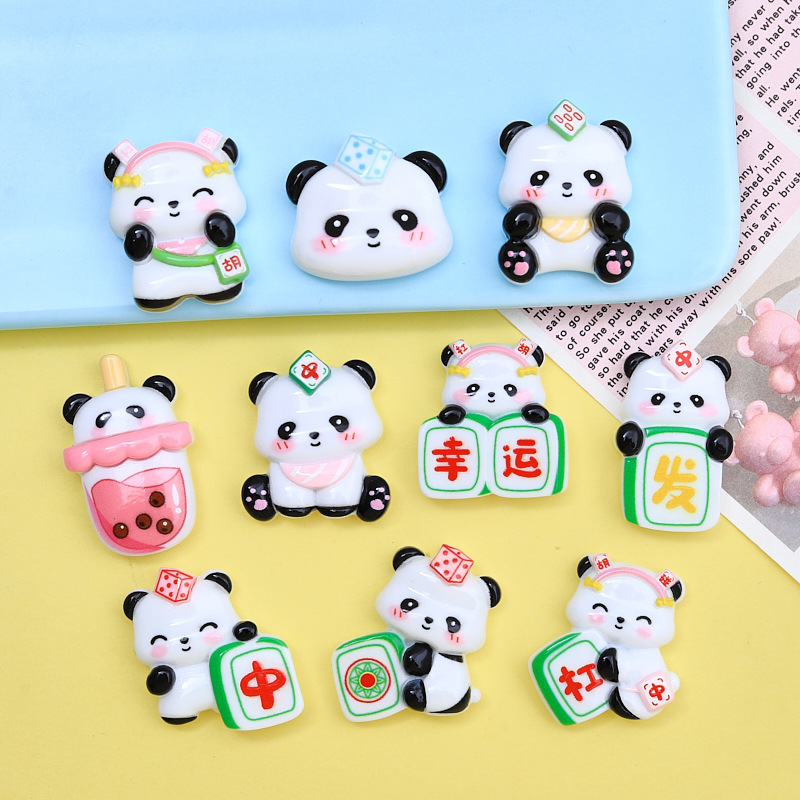 Cute mahjong panda cartoon cream glue accessories creative shoe buckle material resin accessories diy jewelry hairpin