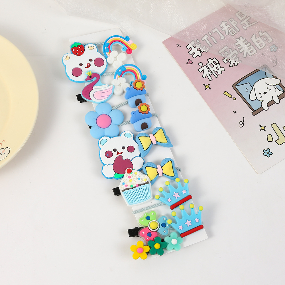Inventario coreano clip para el cabello de niños dibujos animados set adorable clip para el cabello hecho a mano dopamina tocado de niña al por mayor