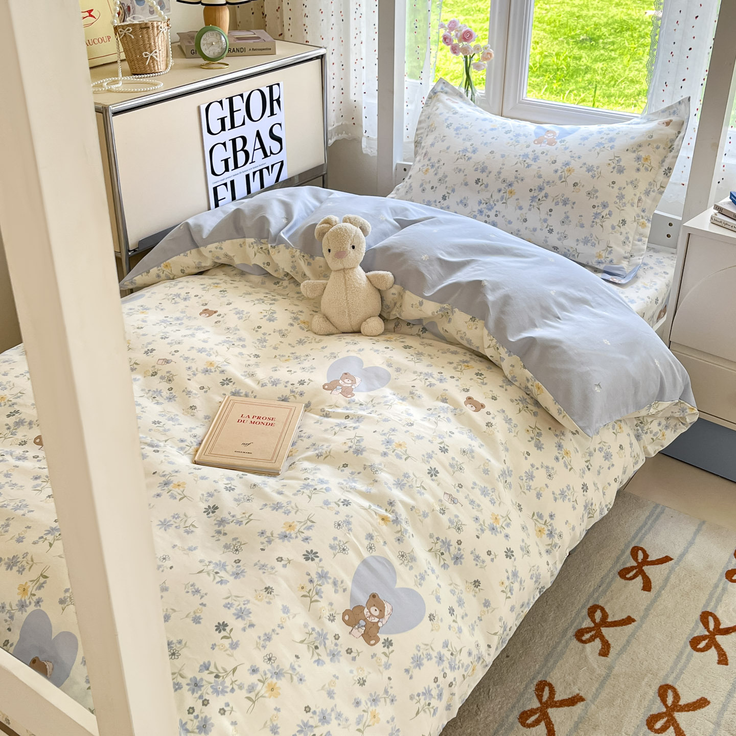 Dormitorio universitario traje de tres piezas de algodón puro 2025 nueva sábana individual de dibujos animados edredón sábana ropa de cama