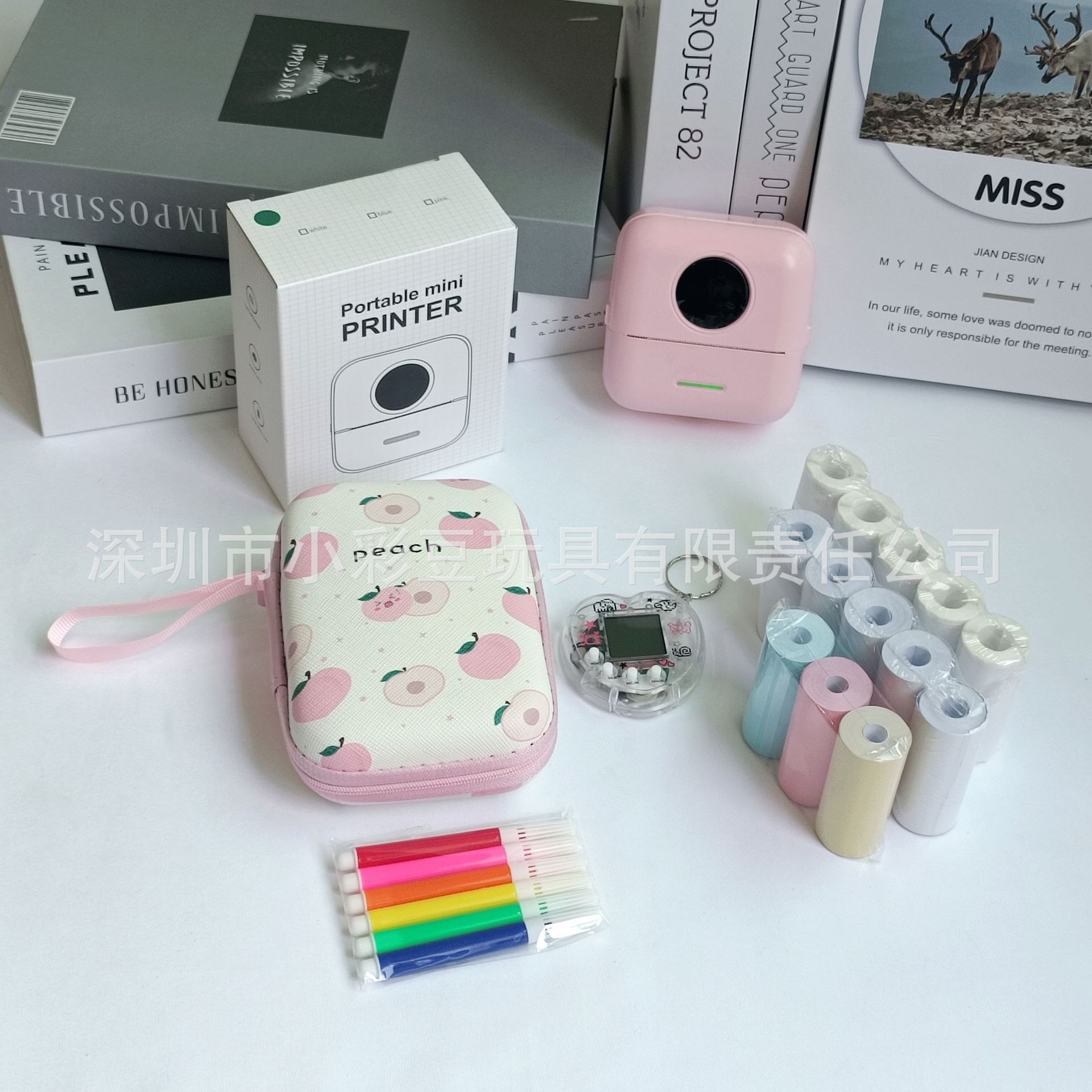 X5 파우더 + 감열지 5개 + 접착지 5개 + 색종이 3개 + 색펜 + 가방 + 전자 애완동물