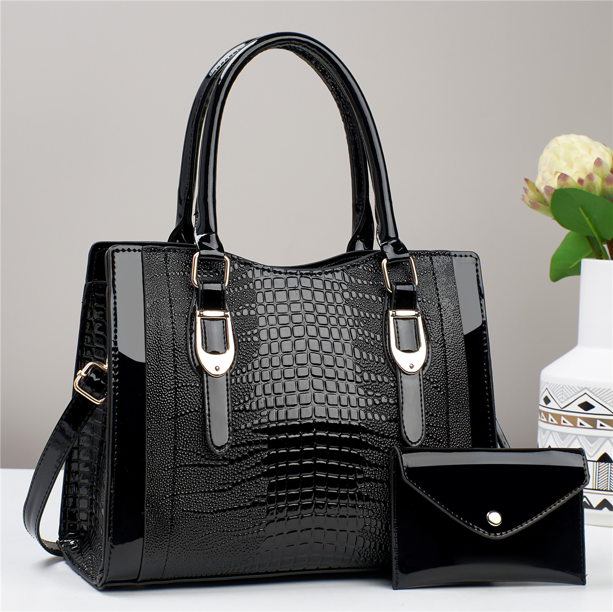 Bolsas de dos piezas, bolsas de gran capacidad, bolsas de mano con patrón de cocodrilo, bolsas de hombro casuales de moda, bolsas de mochila transfronterizas.
