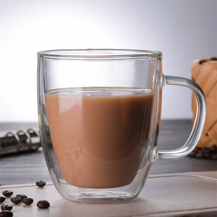 Taza de leche de doble capa de vidrio borosilicato con mango taza de café de vidrio de doble capa taza de café para cafetería taza de agua taza de té de leche