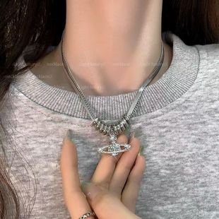 Blade Chain Diamond Pendant Necklace Women's Summer Cool Style Personality All-match Accessories 2024 New Fashionable Clavicle Chain