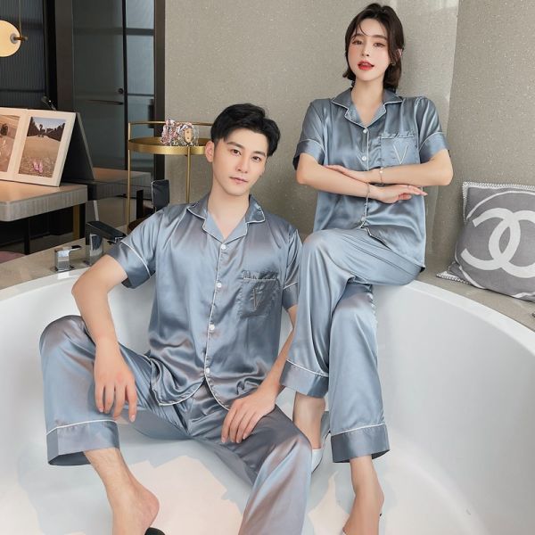 壹件代發冰絲情侶睡衣女秋季新款抖音網紅直播熱賣仿真絲家居服男
