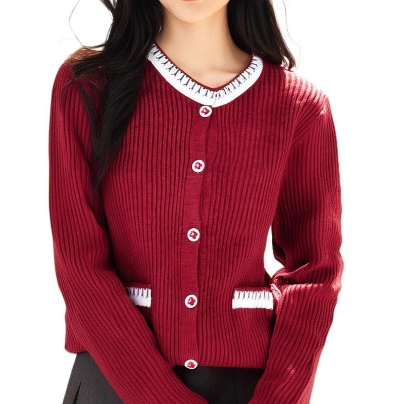 2026 Red Sweater Jacket for Women, New Autumn and Winter Style, Chanel-Inspired Knit Cardigan, Loose and Lazy Style, Christmas and New Year 2026 Red Sweater Jacket for Women, New Autumn and Winter Style, Chanel-Inspired Knit Cardigan, Loose and Lazy Style, Christmas and New Year